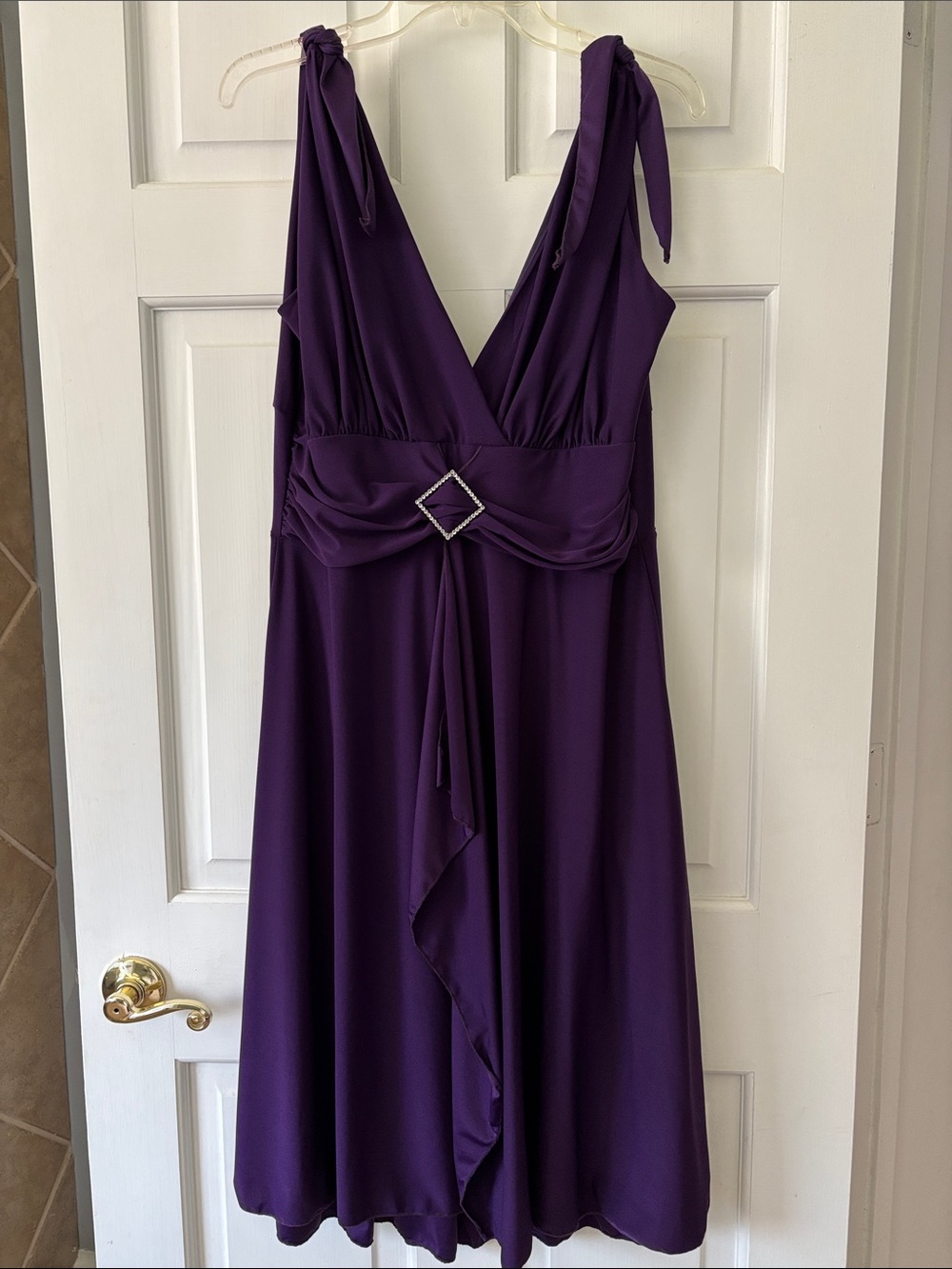 Sleeveless Deep V Midi Dress with Buckle Accent - Purple